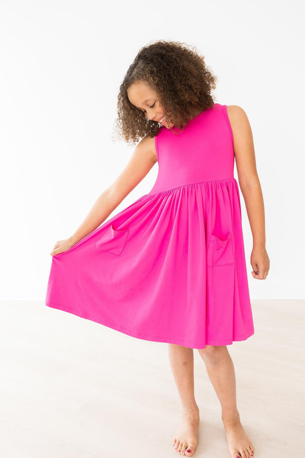 hot-pink-tank-pocket-twirl-dress Mila &  Rose - Sophia's Style-Hot Pink Tank Pocket Twirl Dress-6-12M--1